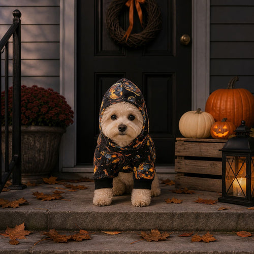 Chandail à capuchon Halloween citrouille et sorcier pour chien et chat