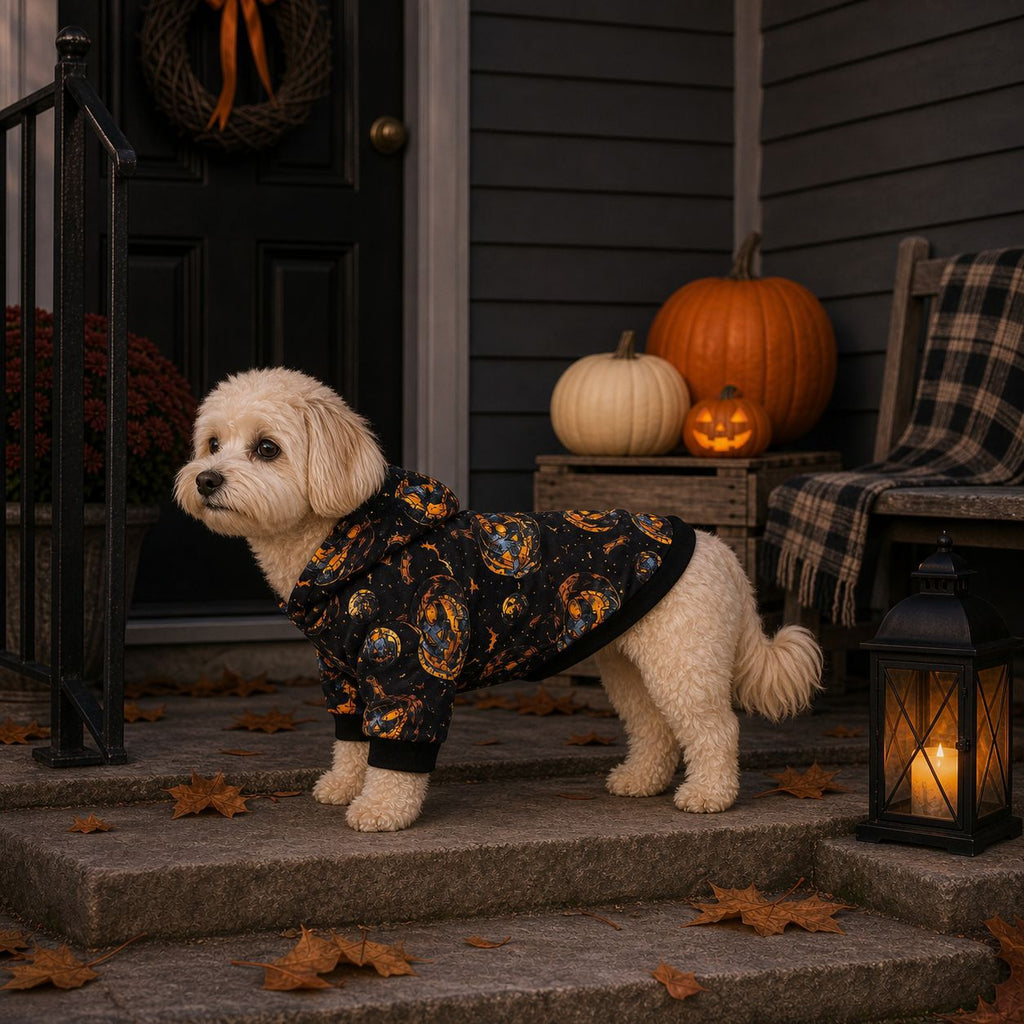 Chandail à capuchon Halloween citrouille et sorcier pour chien et chat